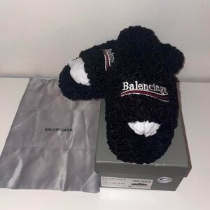 Black Fur Balenciaga slides